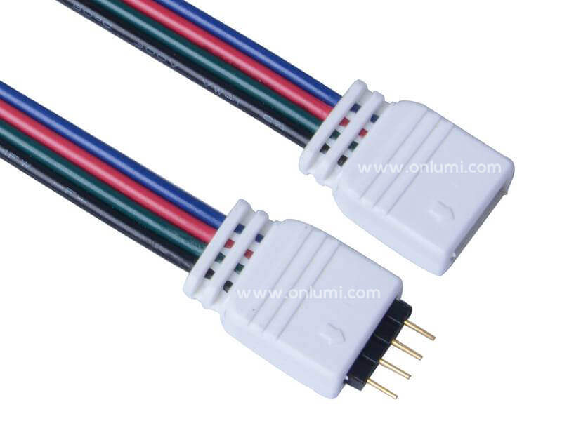 White Housing Flat Wire Single End 4 Pin RGB Connector Male and Female