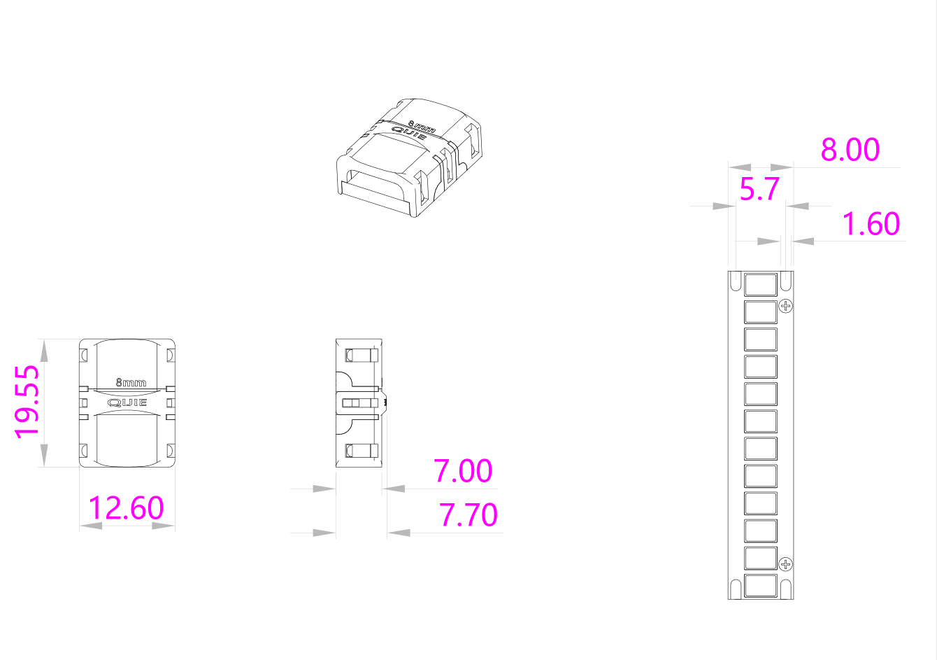 Dimension of Strip to Strip SEN8BB-2G