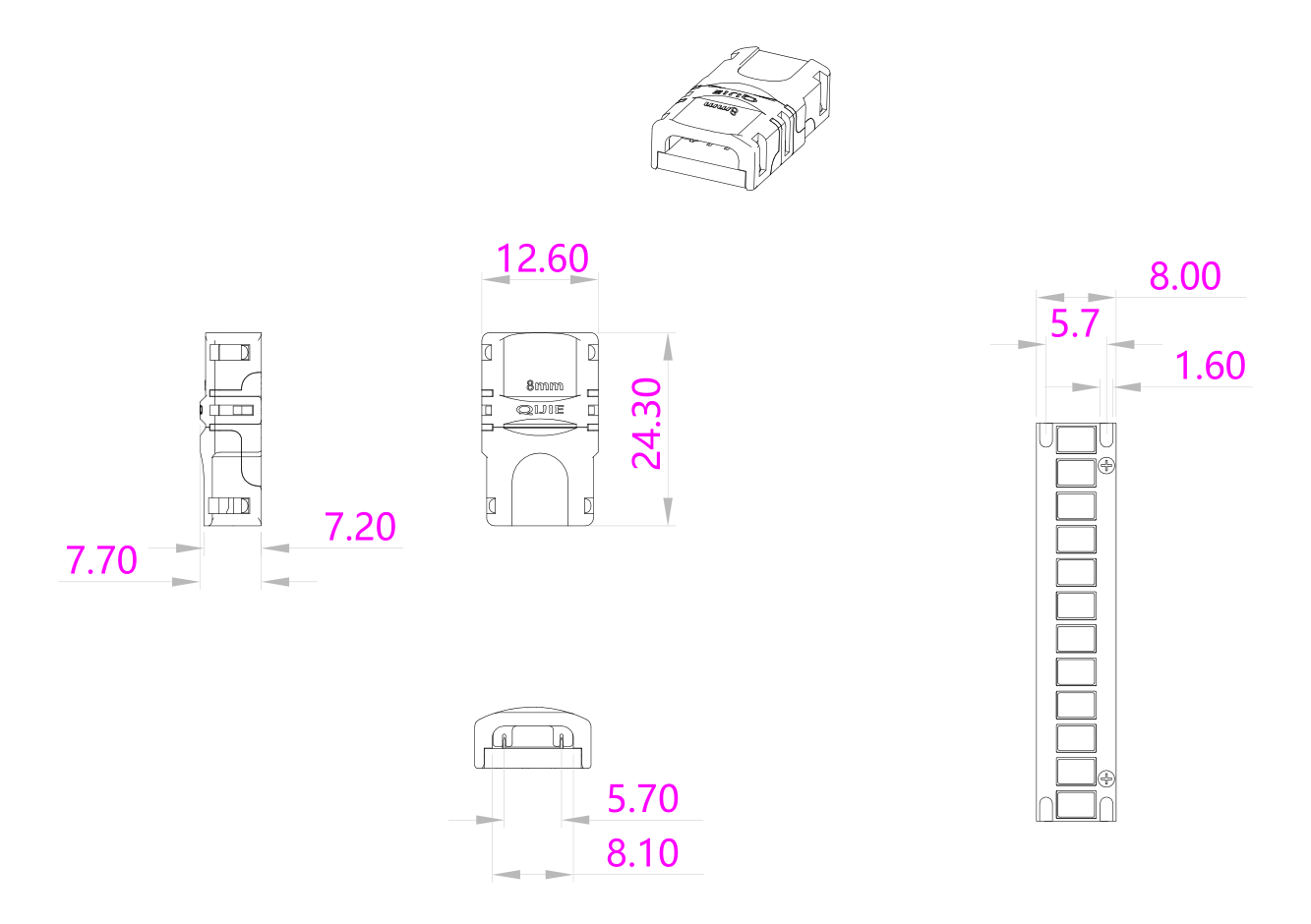 Dimension of Strip to Wire SEN8XB-2G