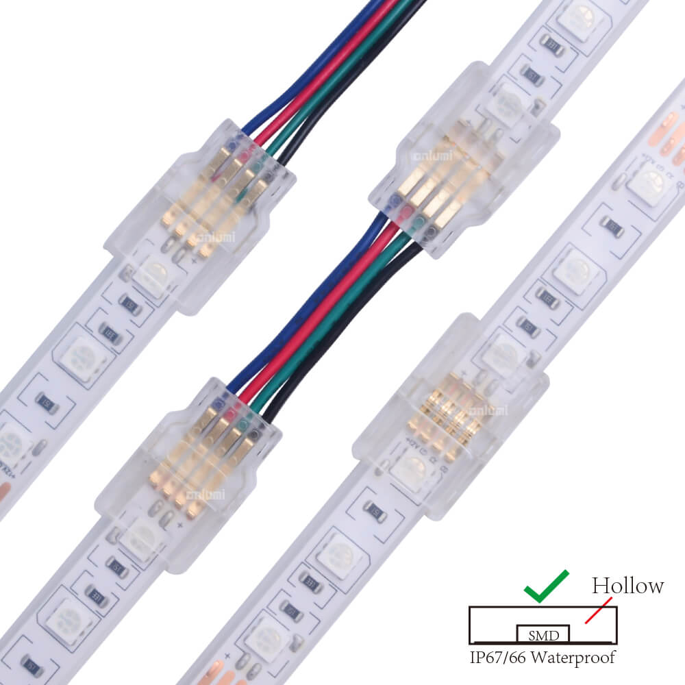 outdoor hollow tube waterproof led strip connector 10mm 12mm 4 pin