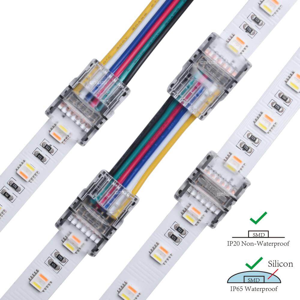 6Pin RGB+CCT LED Strip Connector Adapter Cable 12MM PCB Clip