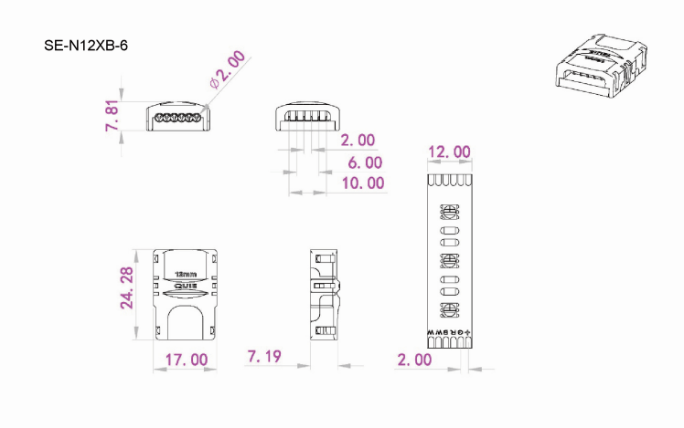 Kabelverbinder Hippo für 12mm RGB+CCT LED Streifen 6 Pol, 1,79 €