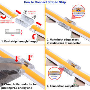 how to use COB led strip connector 10mm 2 pin strip to strip
