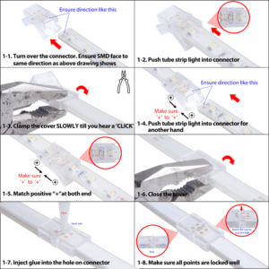 outdoor hollow strip to strip 8mm 2 pin how to connect