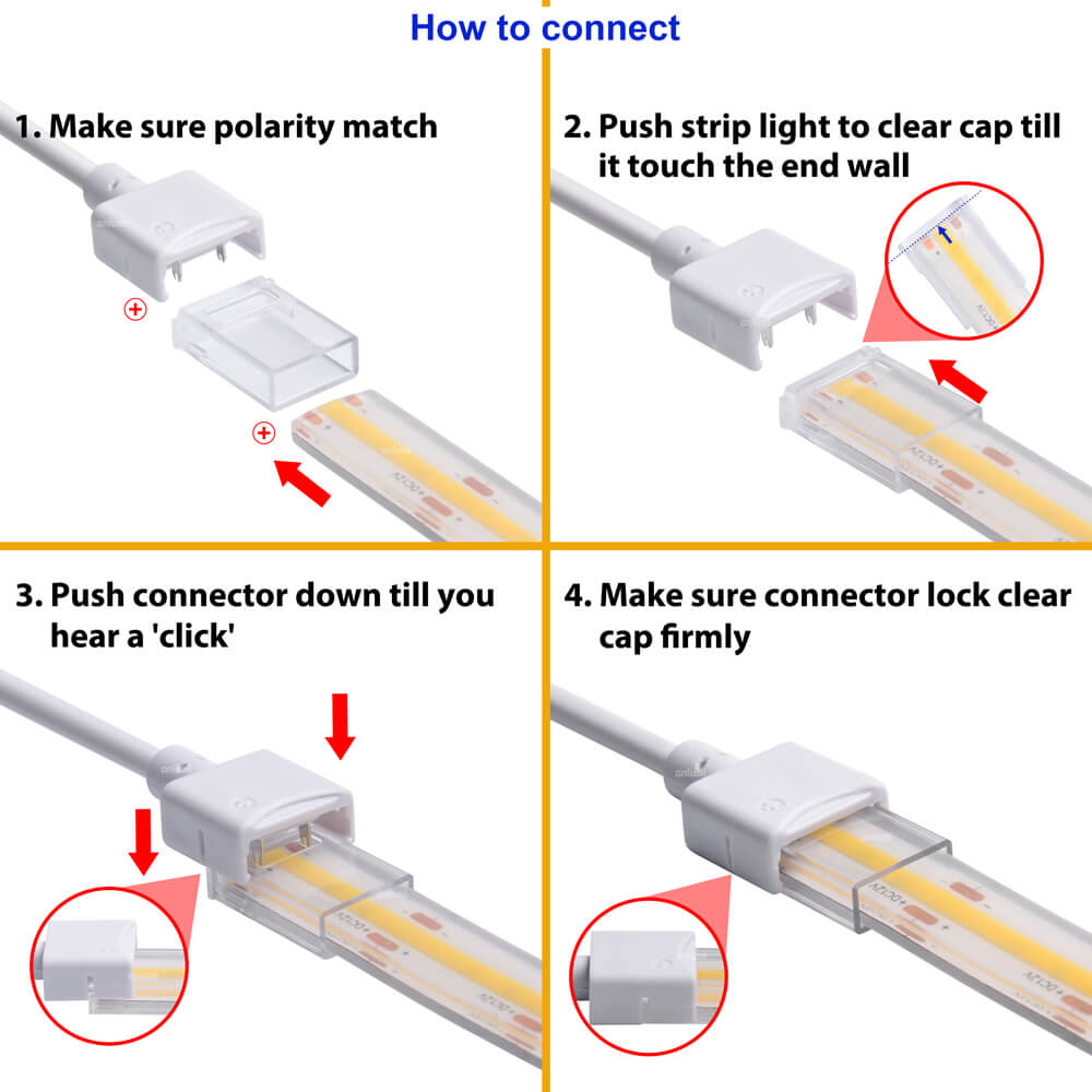 how to connect COB LED Strip IP68 waterproof strip to power