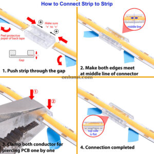 cob led strip connector 5mm 2 pins for ip20 non-waterproof BCI strip to strip how to use