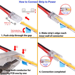 cob led strip connector 5mm 2 pins for ip20 non-waterproof BCI strip to wire how to use