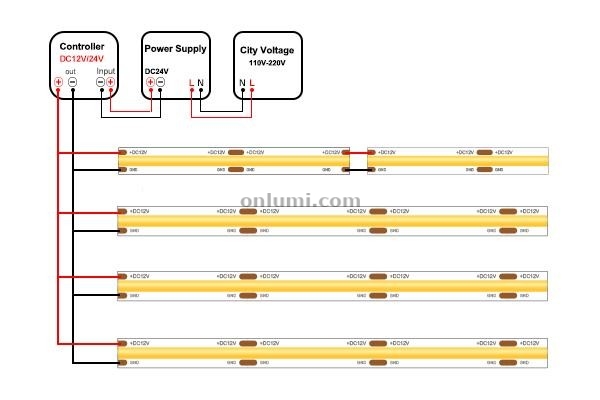 Parallel connection of led stirp